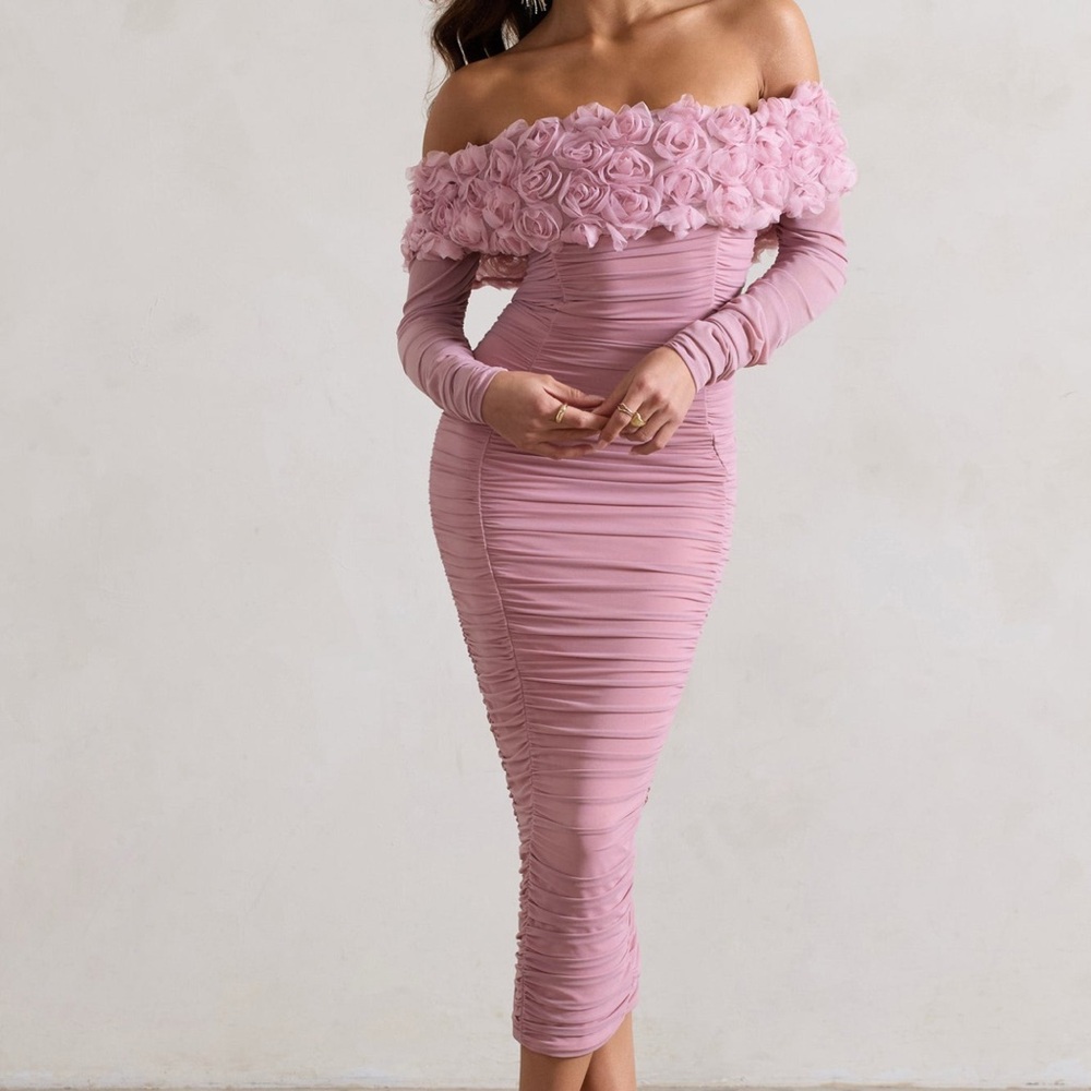 Club L London Elegant Pink Off-Shoulder Dress